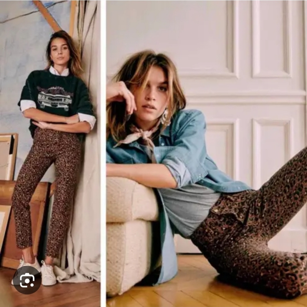 Sézane Leopard Print Jeans - Brown and Black